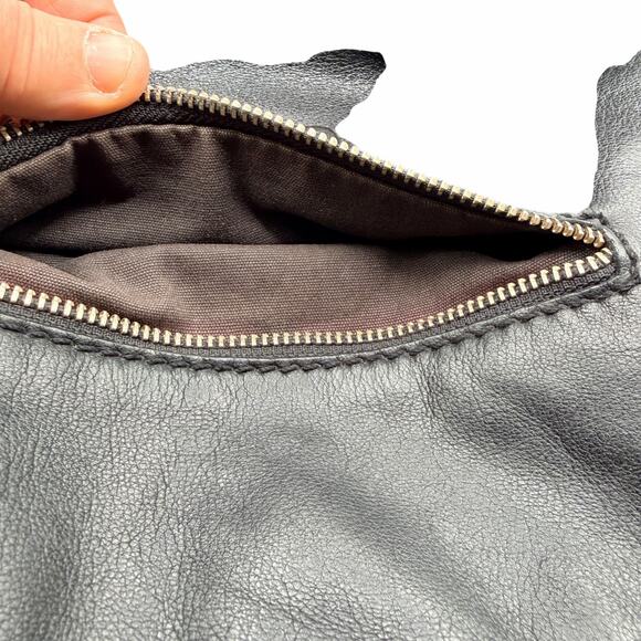 Isabella Fiore Black Leather Laser Cut Floral Shoulder Hobo Bag - Picture 13 of 16